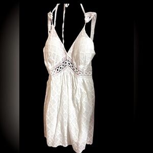 🌺Made In Italy sz M White Low Back‎ Eyelet Lace & Crocheted Summer Dress
